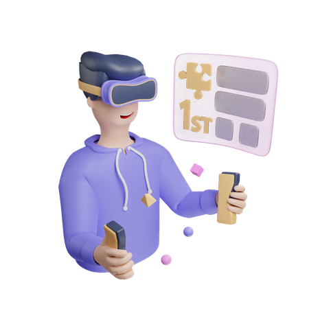 Homem jogando usando VR Tech  3D Illustration
