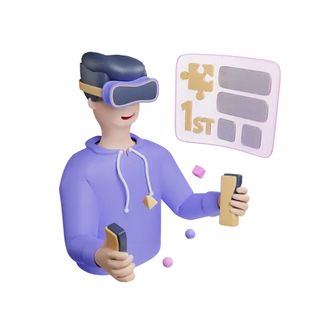 Homem jogando usando VR Tech  3D Illustration