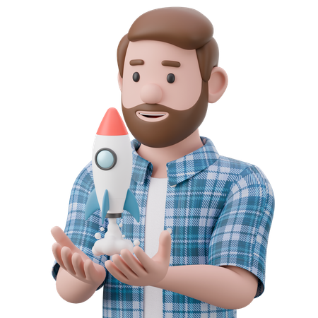 Homem lançando startup  3D Illustration