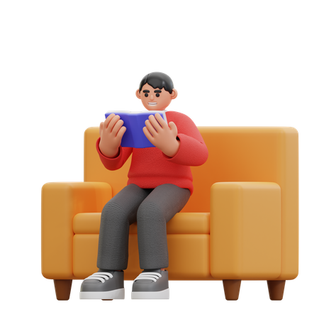 Homem lendo livro enquanto está sentado na cadeira  3D Icon