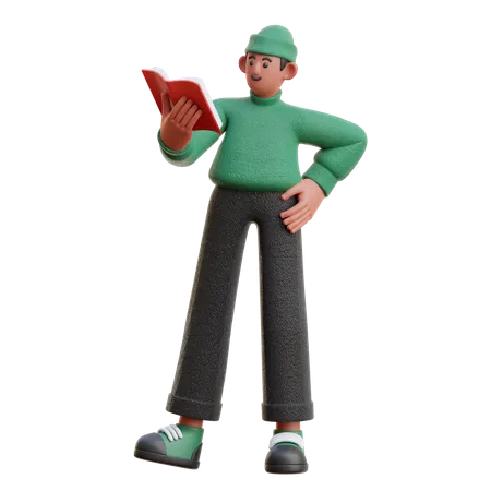 Homem lendo um livro em pé  3D Illustration