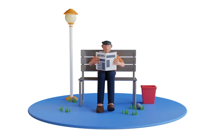 Homem leu jornal no parque  3D Illustration