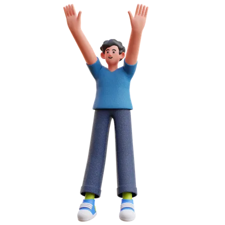 Homem levantando as duas mãos  3D Illustration