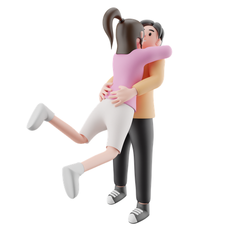 Homem levantando mulher abraçando juntos  3D Illustration