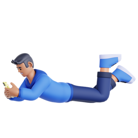 Homem deitado e usando smartphone  3D Illustration