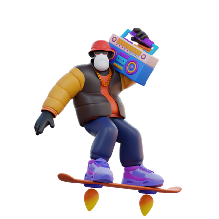 Homem andando de hoverboard  3D Illustration