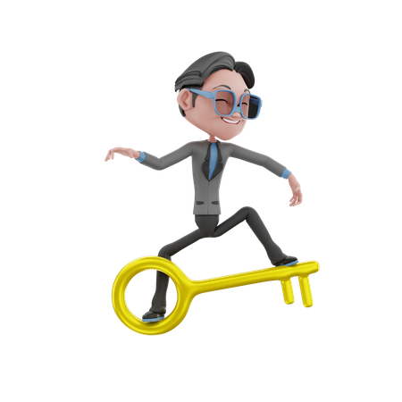 Homem andando na chave do negócio  3D Illustration