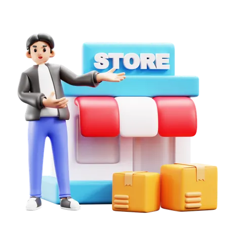 Homem mostrando a localização da loja  3D Illustration