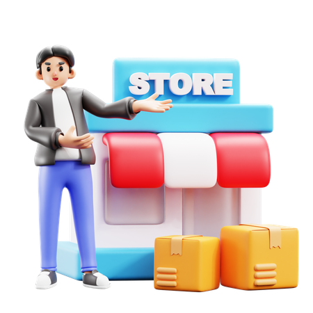 Homem mostrando a localização da loja  3D Icon