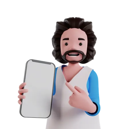 Homem mostrando a tela do celular  3D Illustration