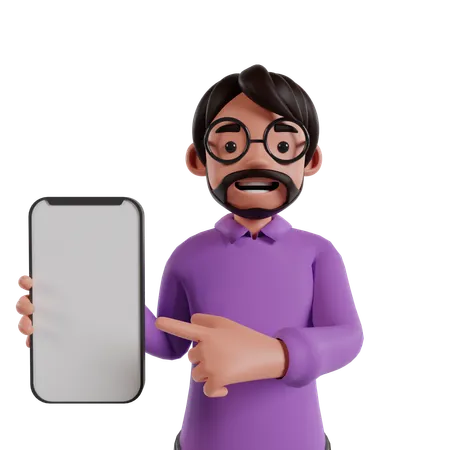 Homem mostrando a tela do celular  3D Illustration