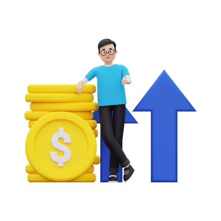 Homem mostrando crescimento de investimento financeiro  3D Illustration