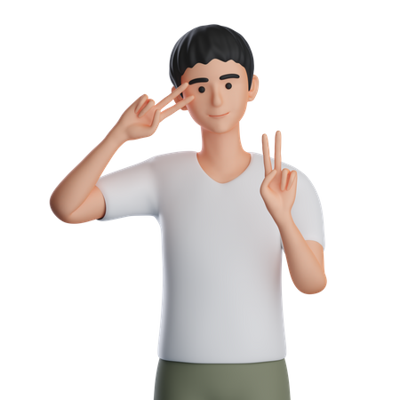 Homem mostrando gesto de paz  3D Illustration