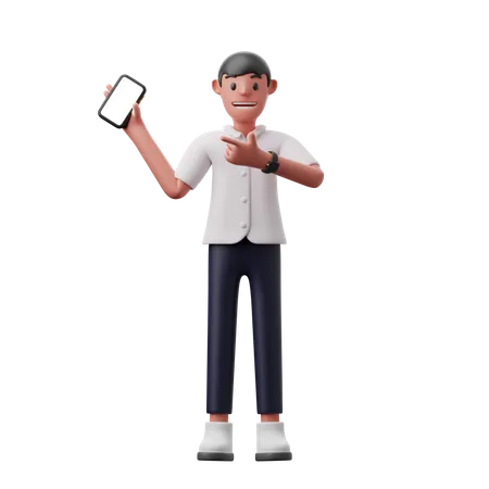 Homem mostrando celular  3D Illustration