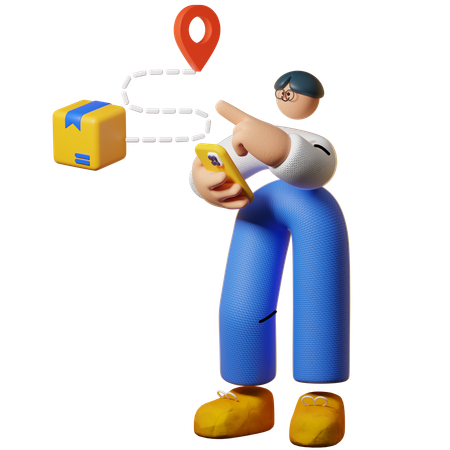 Homem mostrando rota de rastreamento de entrega  3D Icon