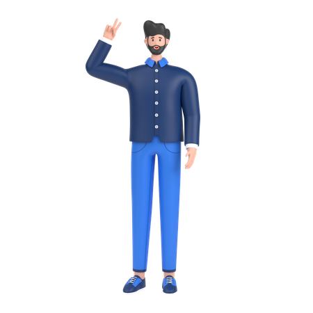 Homem mostrando sinal de vitória  3D Illustration