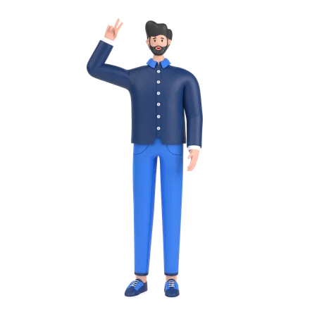 Homem mostrando sinal de vitória  3D Illustration