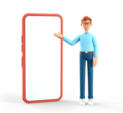 Homem mostrando smartphone  3D Illustration