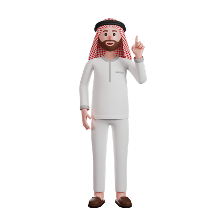 Homem muçulmano apontando o dedo para cima  3D Illustration