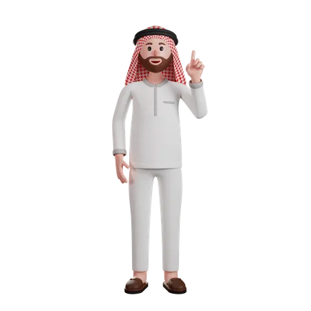 Homem muçulmano apontando o dedo para cima  3D Illustration