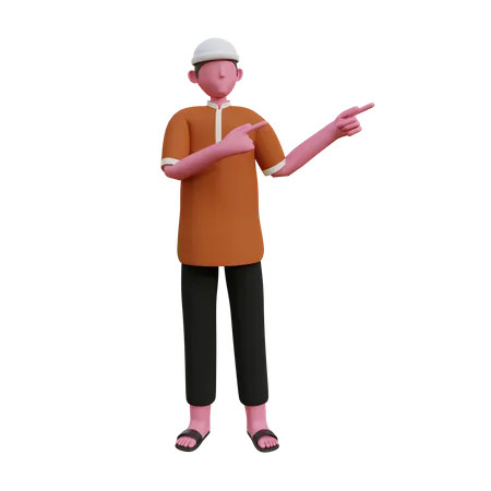 Homem muçulmano apontando os dedos no lado esquerdo  3D Illustration
