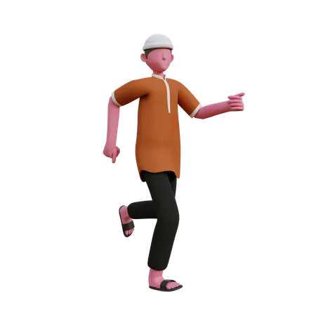 Homem muçulmano andando  3D Illustration