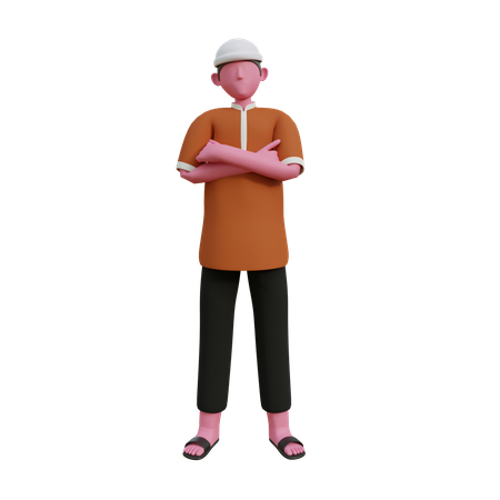 Homem muçulmano com braços cruzados  3D Illustration