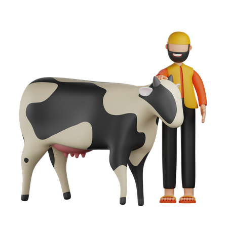 Homem muçulmano com vaca  3D Illustration