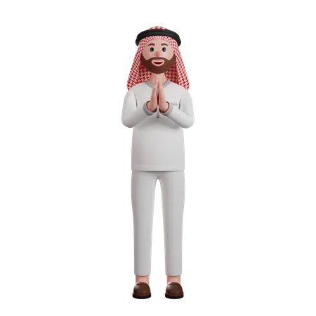 Homem muçulmano fazendo gesto de boas-vindas  3D Illustration
