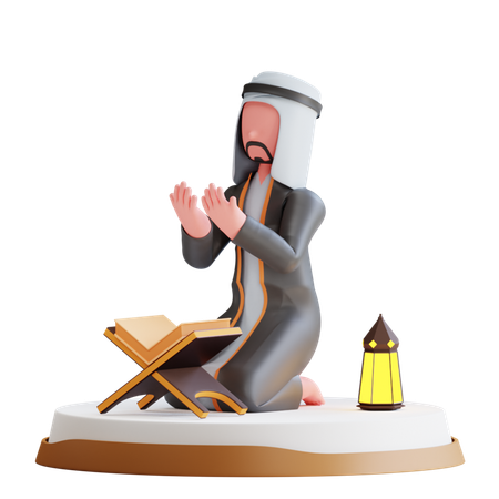 O homem muçulmano lê o tadarus  3D Illustration