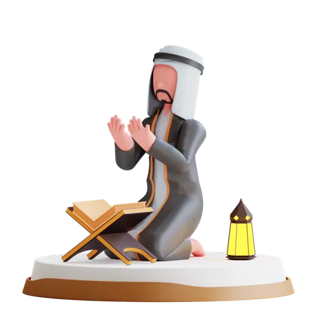 O homem muçulmano lê o tadarus  3D Illustration