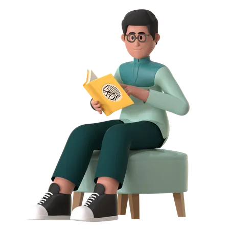 Homem muçulmano lendo Al Quran  3D Illustration