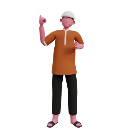 Homem muçulmano levantando as mãos  3D Illustration