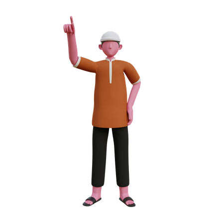 Homem muçulmano levantando o dedo  3D Illustration
