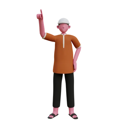 Homem muçulmano levantando o dedo  3D Illustration
