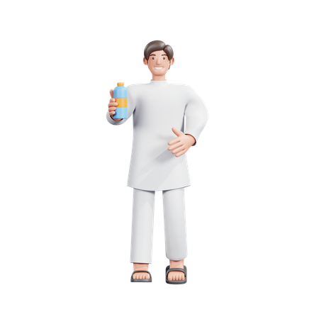 Homem muçulmano mostrando água para Zam Zam  3D Icon