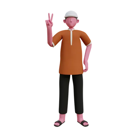 Homem muçulmano mostrando sinal de vitória  3D Illustration