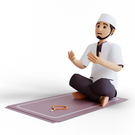 Homem muçulmano reza no Ramadã  3D Illustration