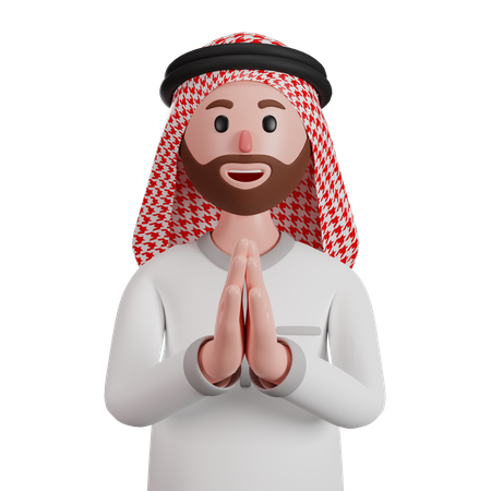 Homem muçulmano cumprimentando com namaste  3D Illustration