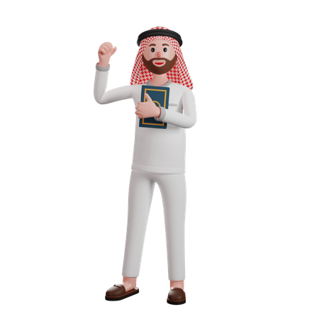 Homem muçulmano segurando o Alcorão  3D Illustration