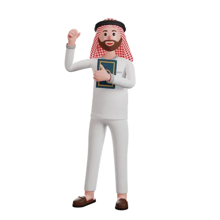 Homem muçulmano segurando o Alcorão  3D Illustration