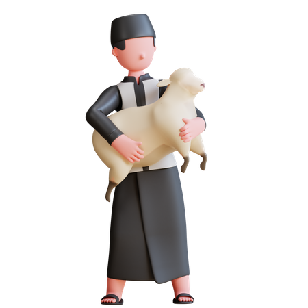 Homem muçulmano segurando ovelhas  3D Illustration