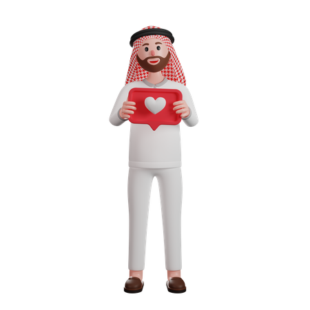 Homem muçulmano segurando sinal de coração  3D Illustration
