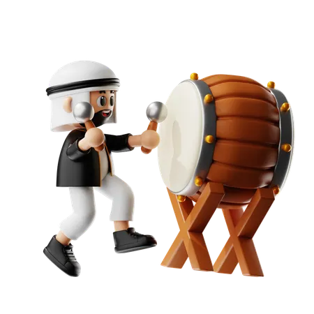 Homem muçulmano toca bateria  3D Illustration