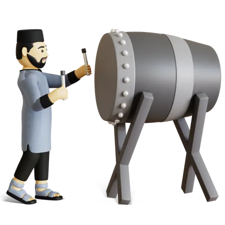 Homem muçulmano tocando tambor  3D Illustration