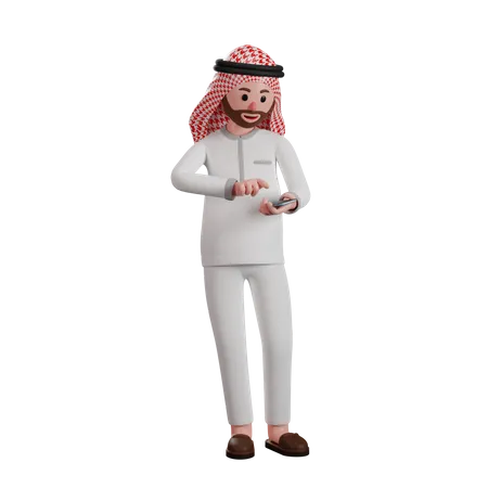 Homem muçulmano usando smartphone  3D Illustration