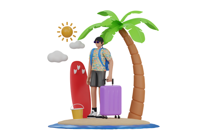 Homem nas férias de verão  3D Illustration