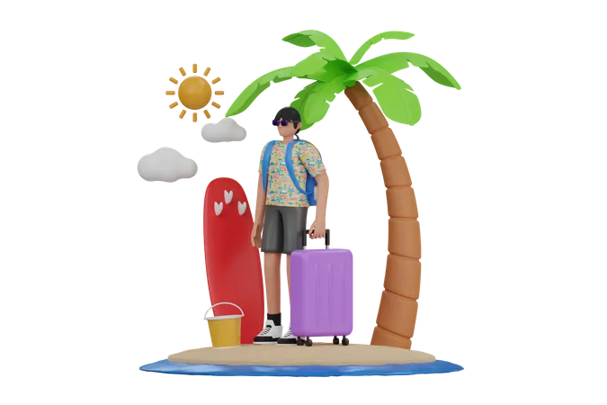 Homem nas férias de verão  3D Illustration