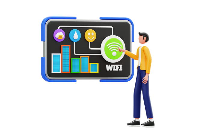 Homem assistindo tela sensível ao toque Wifi dados Smart Display  3D Icon