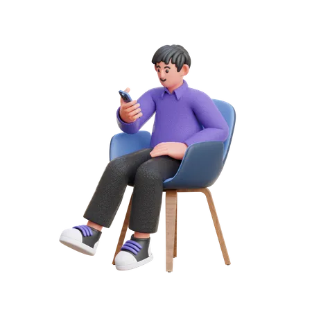 Homem olhando para celular  3D Illustration